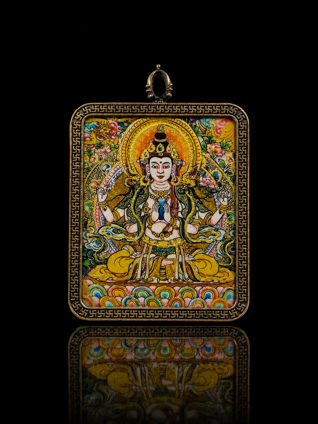 Four-Armed Avalokiteshvara Portable Thangka, Rat Zodiac｜四臂观音鼠本命唐卡