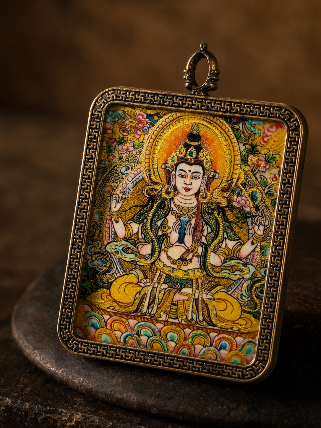 Four-Armed Avalokiteshvara Portable Thangka, Rat Zodiac｜四臂观音鼠本命唐卡