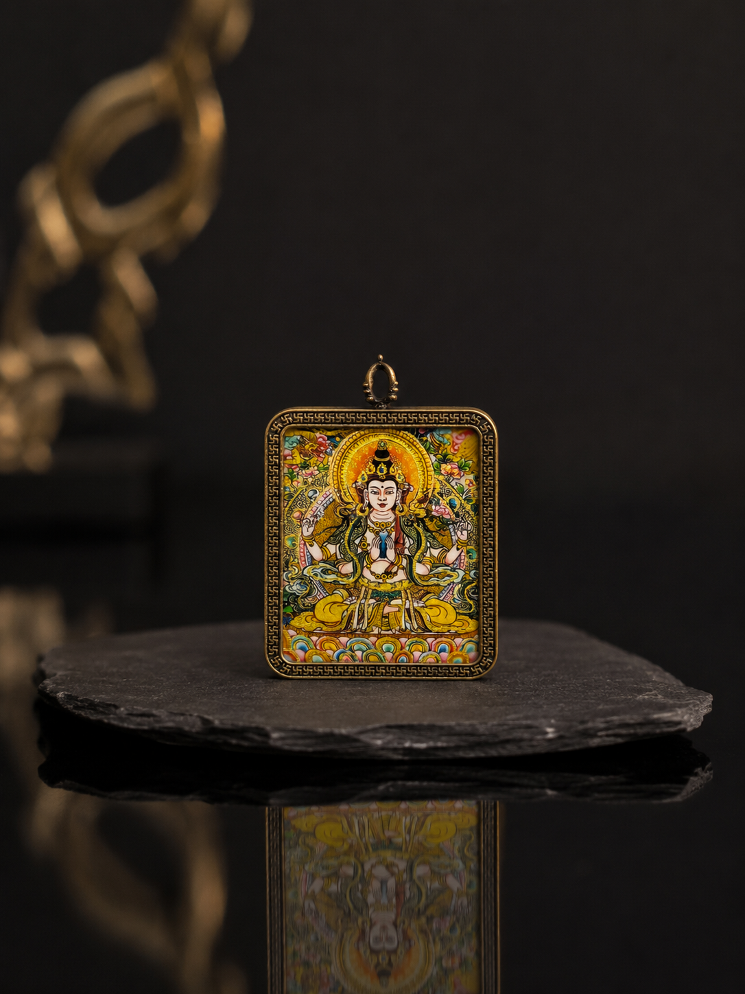 Four-Armed Avalokiteshvara Portable Thangka, Rat Zodiac｜四臂观音鼠本命唐卡