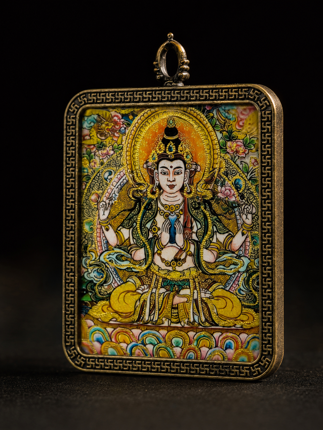 Four-Armed Avalokiteshvara Portable Thangka, Rat Zodiac｜四臂观音鼠本命唐卡