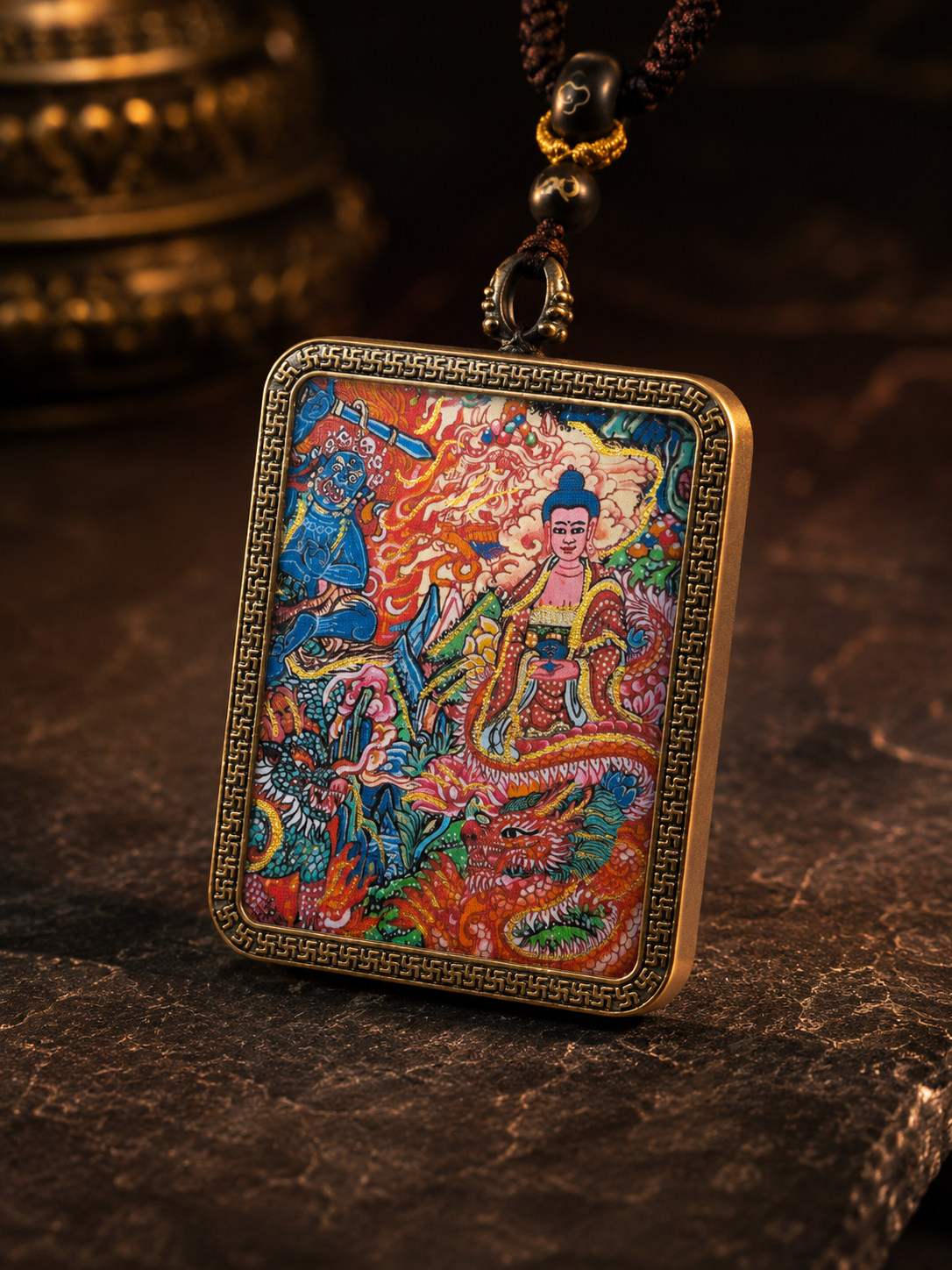 Amitabha Portable Thangka, Dog & Pig Zodiac Guardian, Style C｜阿弥陀佛随身唐卡