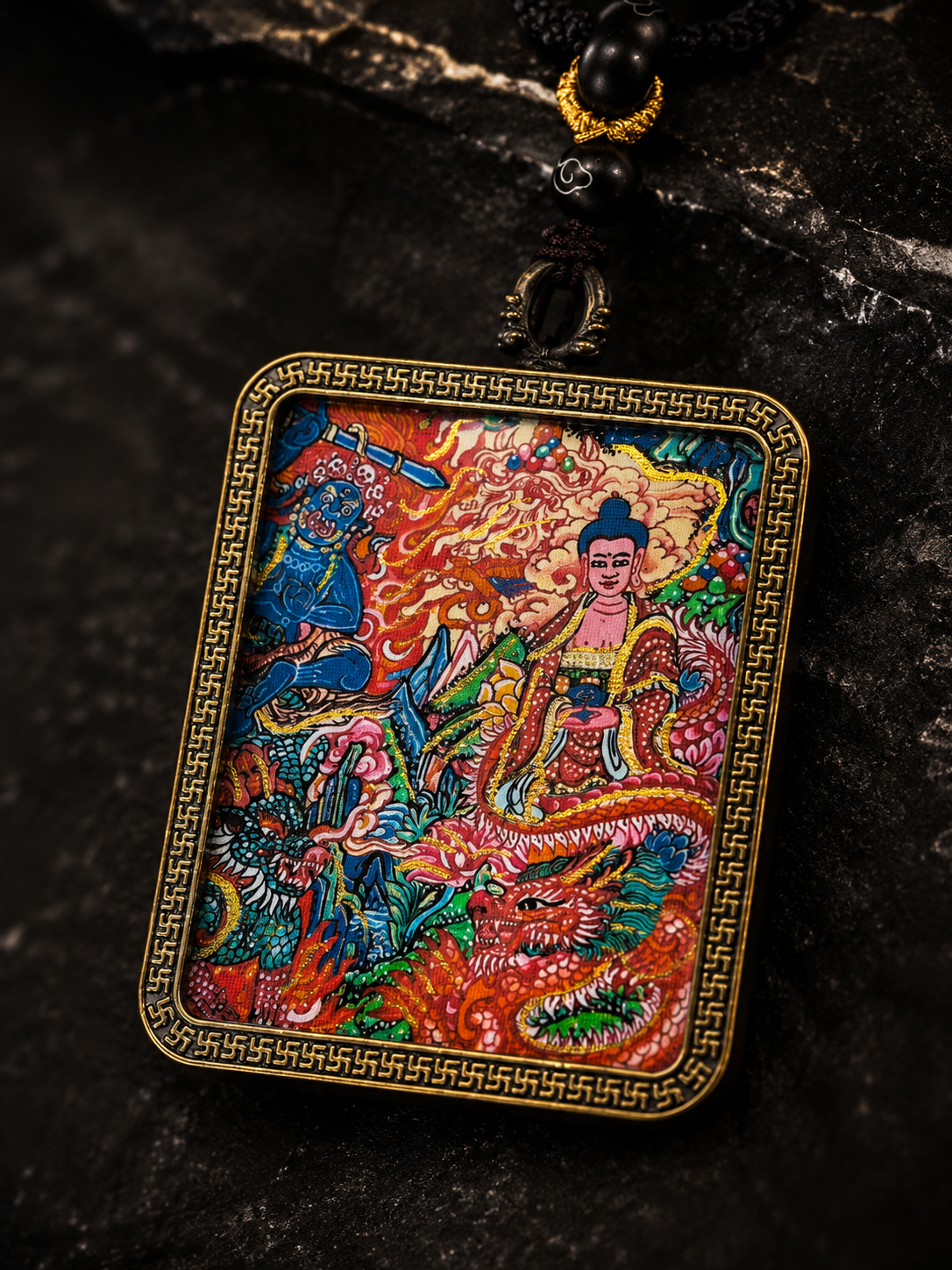 Amitabha Portable Thangka, Dog & Pig Zodiac Guardian, Style C｜阿弥陀佛随身唐卡