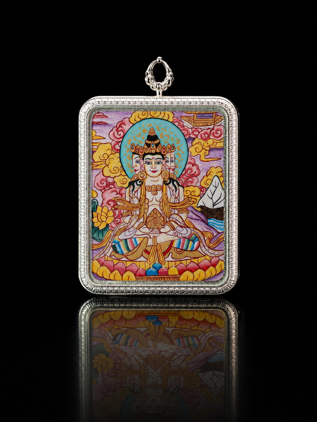 Vairocana Silver-Frame Thangka, Goat & Monkey Zodiac｜大日如来银边矩形唐卡