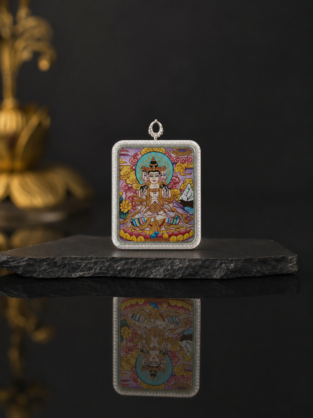 Vairocana Silver-Frame Thangka, Goat & Monkey Zodiac｜大日如来银边矩形唐卡