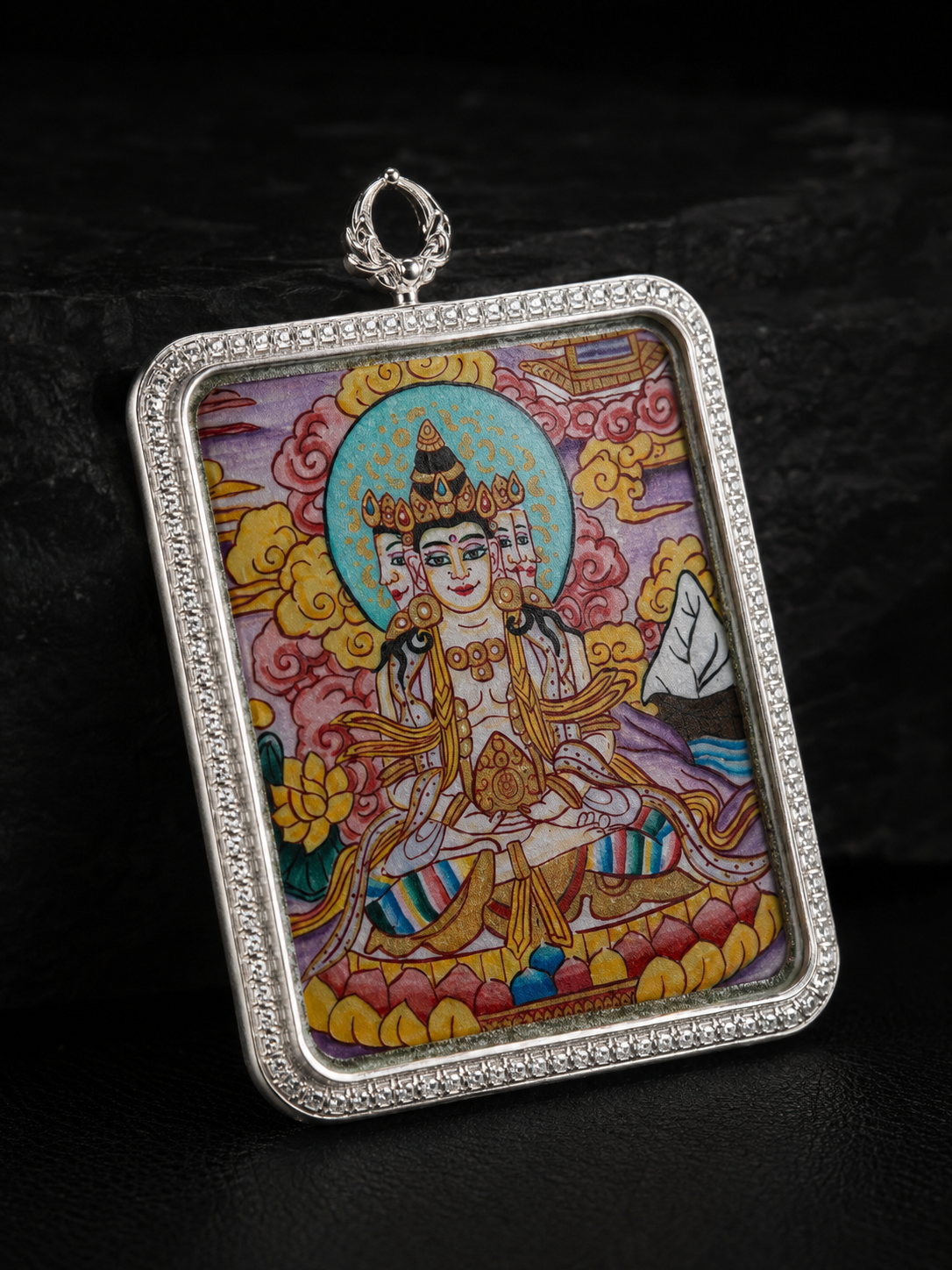 Vairocana Silver-Frame Thangka, Goat & Monkey Zodiac｜大日如来银边矩形唐卡