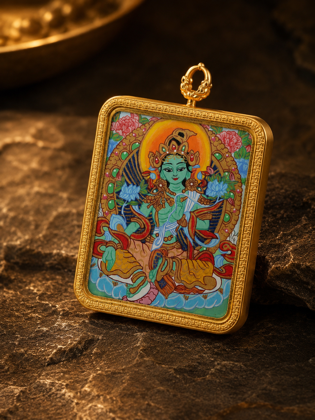 Manjushri & Green Tara Double-Sided Thangka｜文殊菩萨绿度母双面唐卡