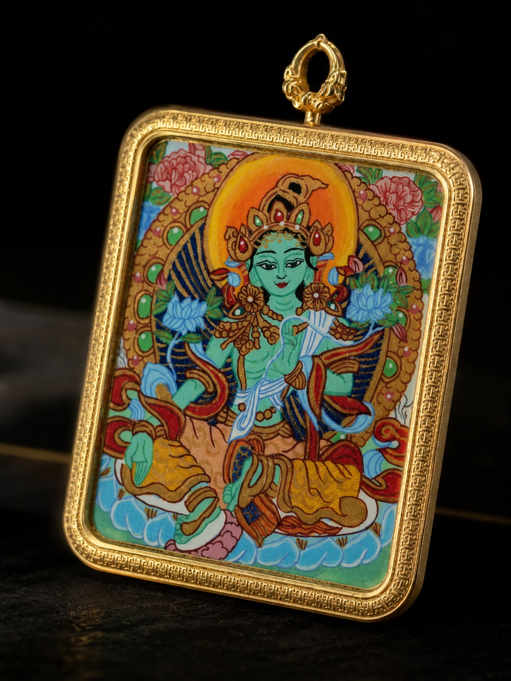 Manjushri & Green Tara Double-Sided Thangka｜文殊菩萨绿度母双面唐卡