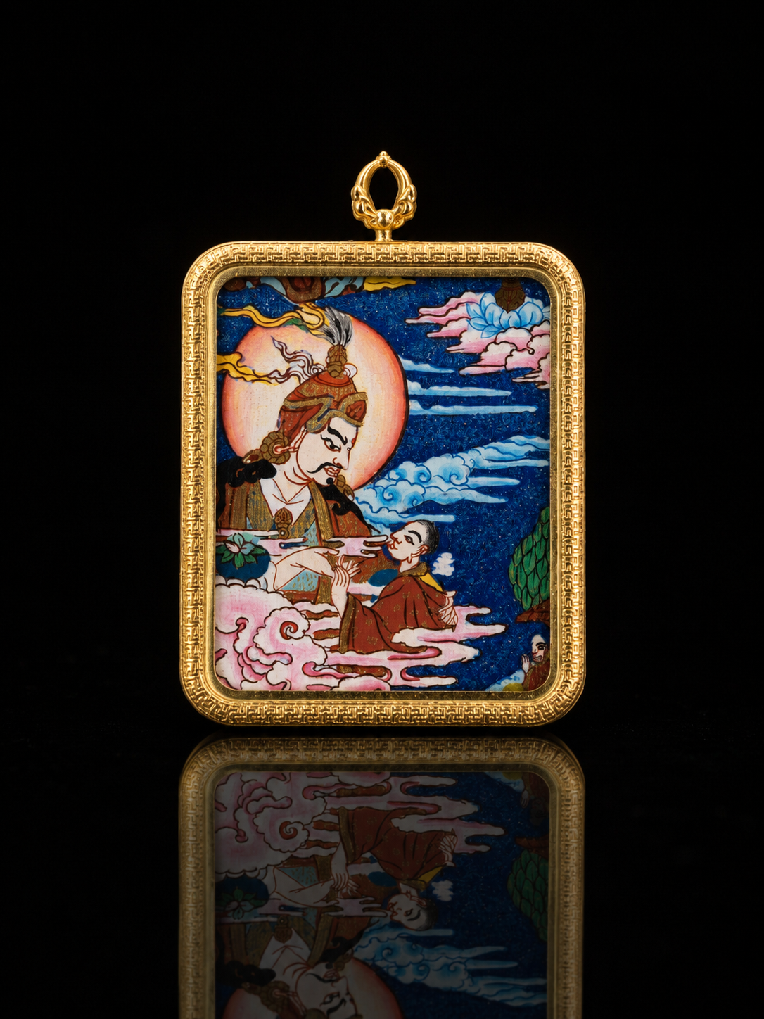 [Eight Great Guardians Series] Guru Rinpoche Portable Thangka - Tibetan Pure Mineral Hand-Painted Gold-Edged Rectangle