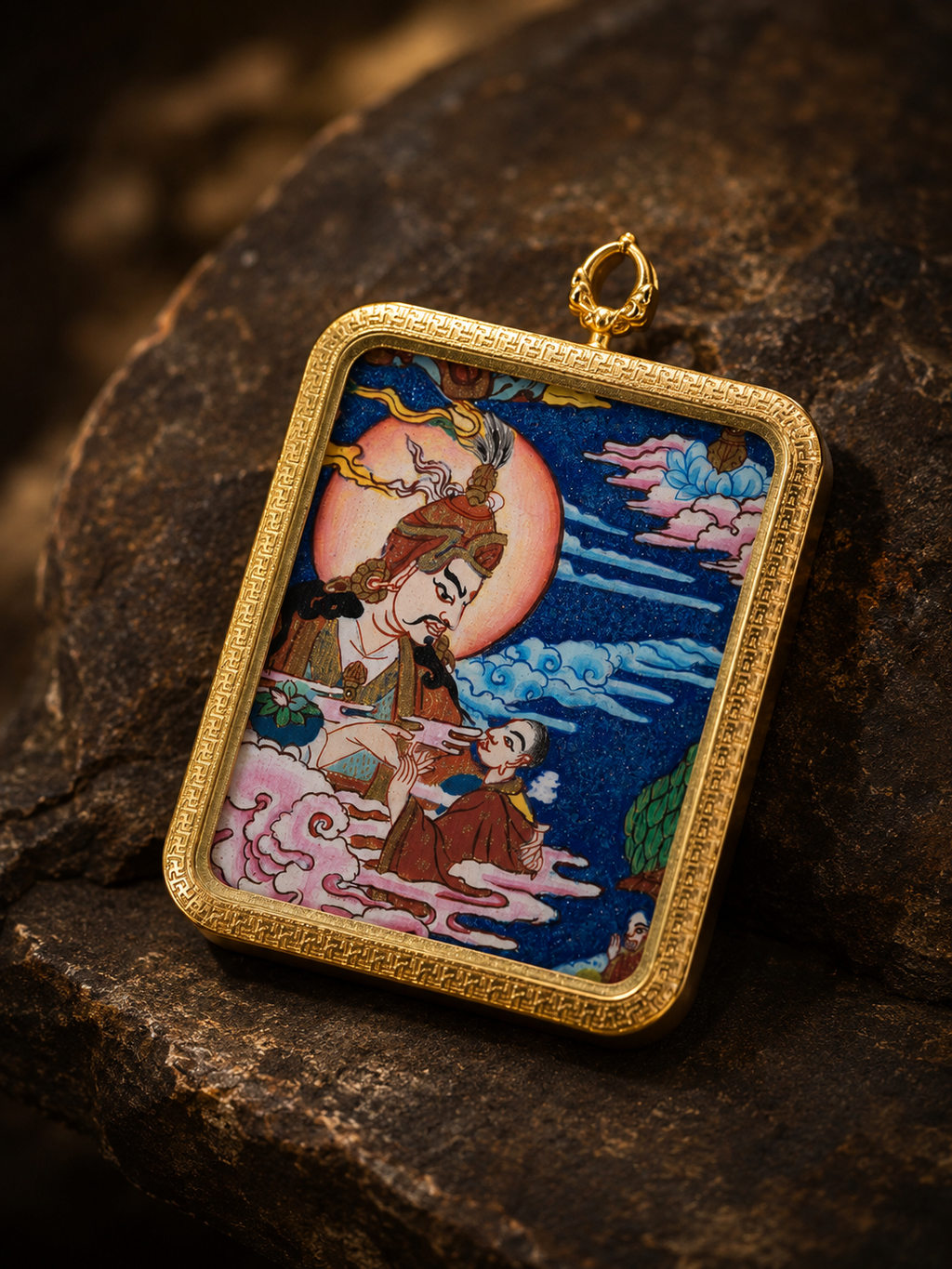 [Eight Great Guardians Series] Guru Rinpoche Portable Thangka - Tibetan Pure Mineral Hand-Painted Gold-Edged Rectangle