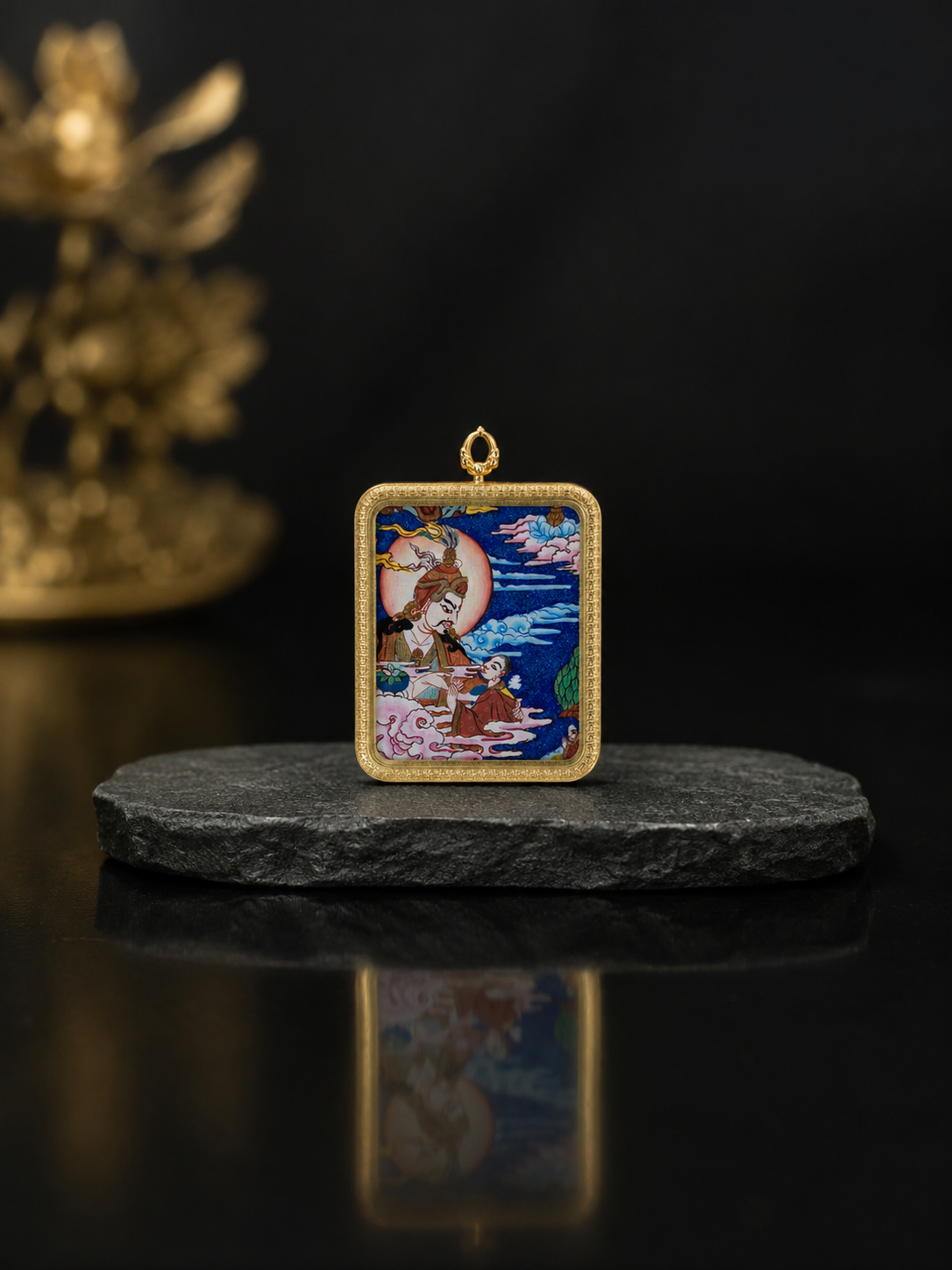 [Eight Great Guardians Series] Guru Rinpoche Portable Thangka - Tibetan Pure Mineral Hand-Painted Gold-Edged Rectangle