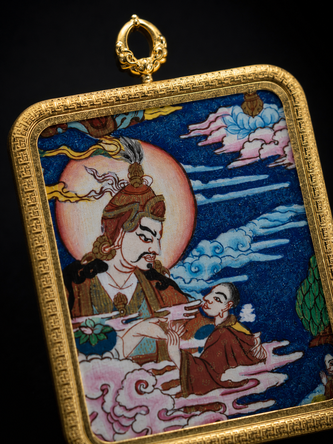 [Eight Great Guardians Series] Guru Rinpoche Portable Thangka - Tibetan Pure Mineral Hand-Painted Gold-Edged Rectangle