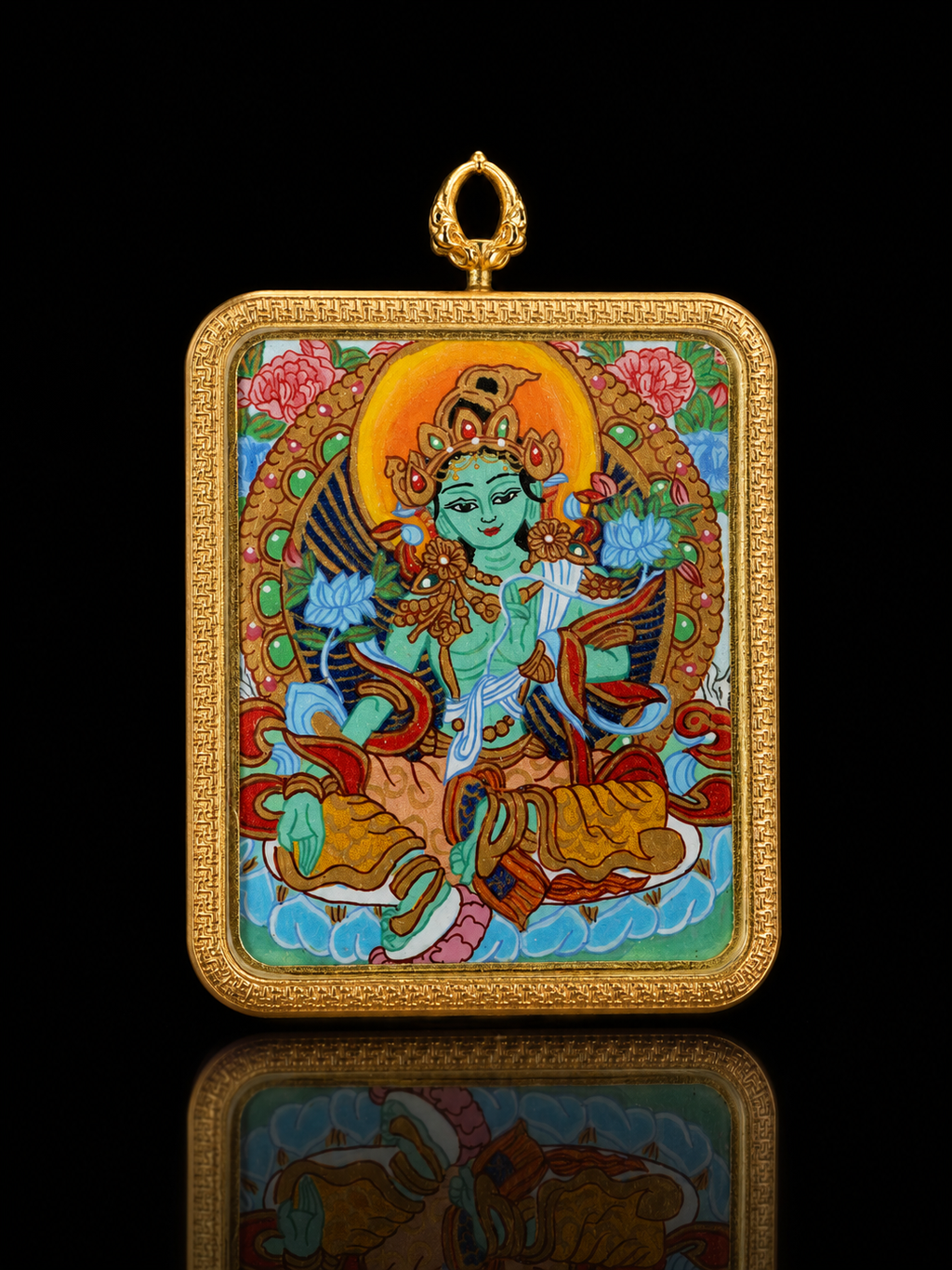 [Eight Guardians · Rooster Exclusive] Acalanatha × Green Tara Double-Sided Portable Thangka - Tibetan Pure Mineral Hand-Painted, Gold-Edged Rectangular
