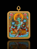 [Eight Guardians · Rooster Exclusive] Acalanatha × Green Tara Double-Sided Portable Thangka - Tibetan Pure Mineral Hand-Painted, Gold-Edged Rectangular