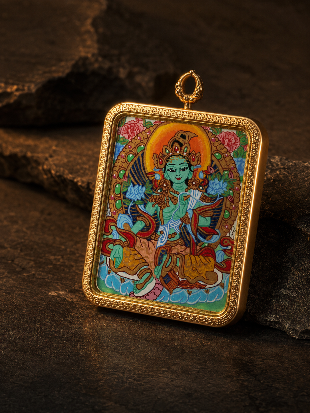Acalanatha & Green Tara Double-Sided Thangka, Rooster Zodiac｜不动明王绿度母双面唐卡