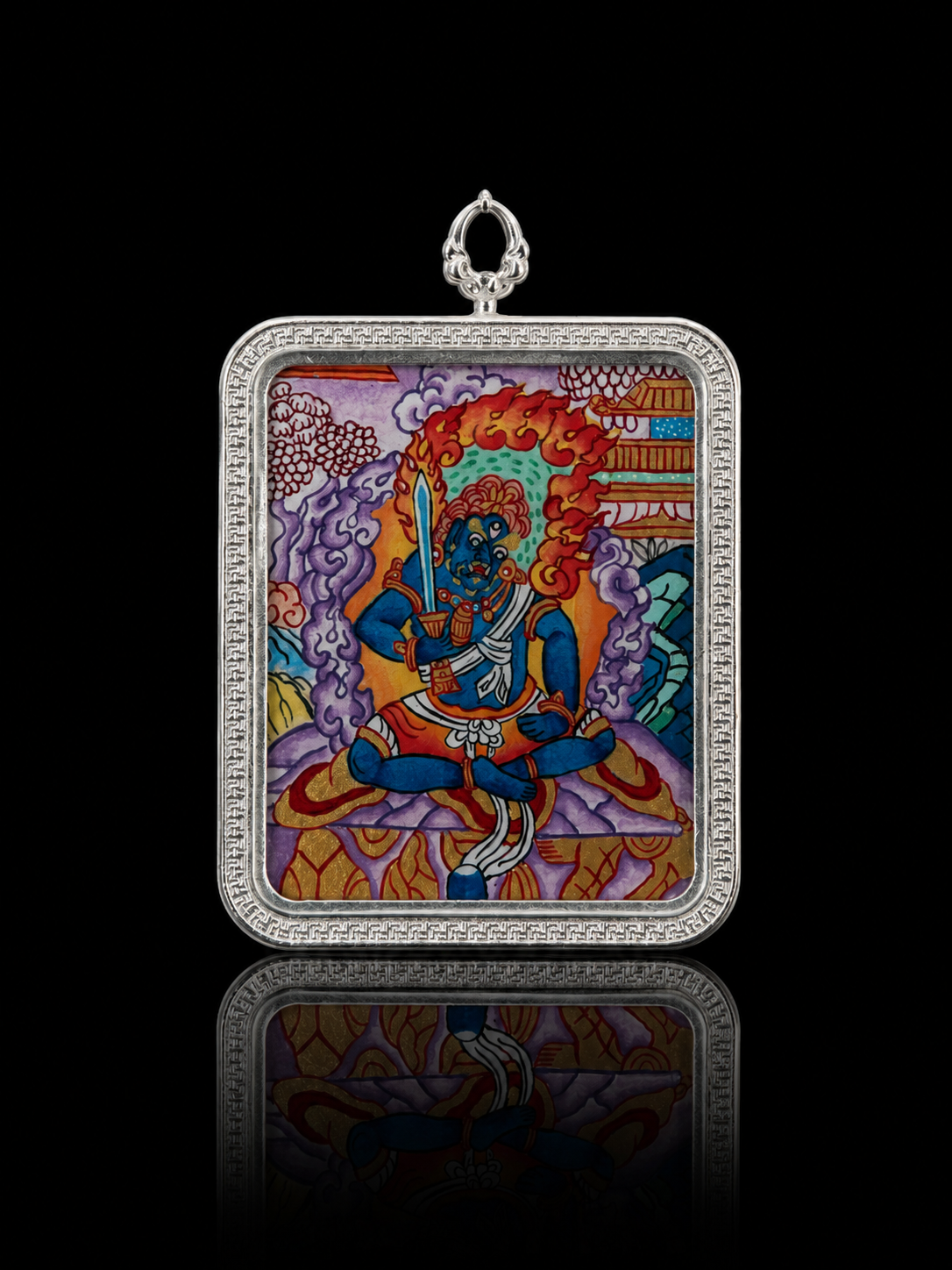 Acalanatha Tibetan Silver-Frame Thangka, Rooster Zodiac｜不动明王藏银边框唐卡