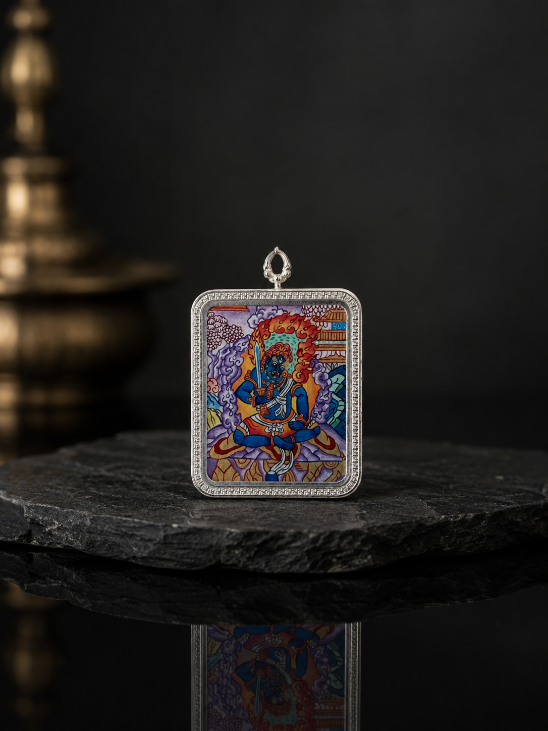 Acalanatha Tibetan Silver-Frame Thangka, Rooster Zodiac｜不动明王藏银边框唐卡