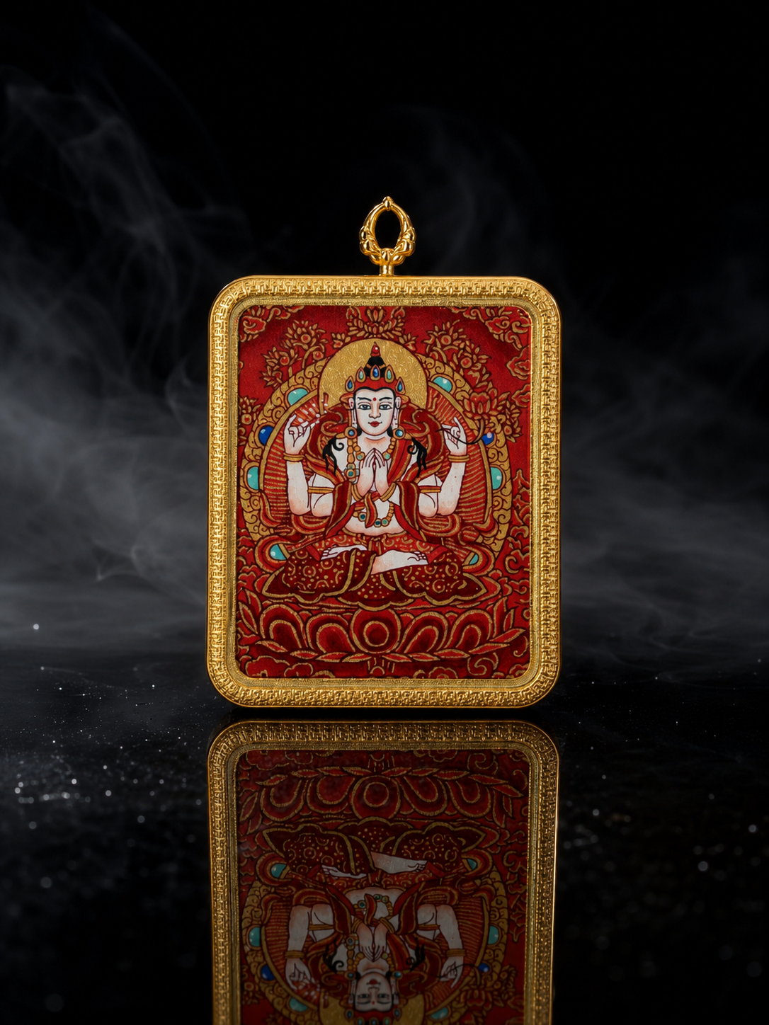 Four-Armed Avalokiteshvara & Green Tara Thangka, Rat Zodiac｜四臂观音绿度母双面唐卡
