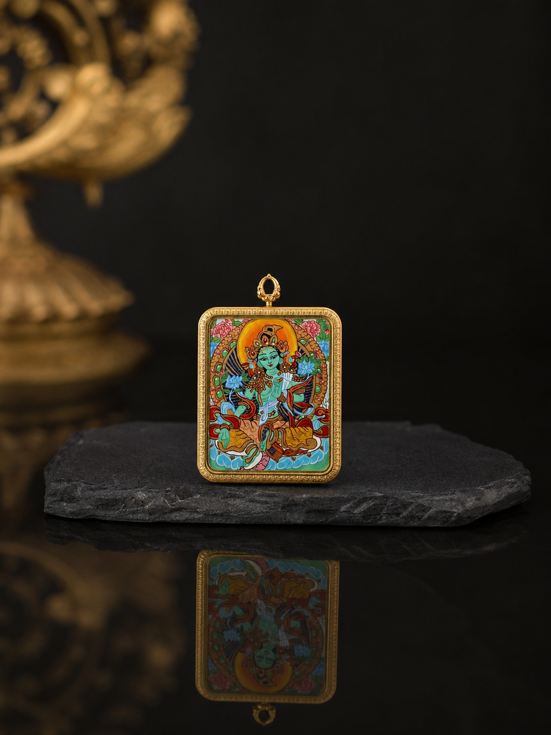 Four-Armed Avalokiteshvara & Green Tara Thangka, Rat Zodiac｜四臂观音绿度母双面唐卡