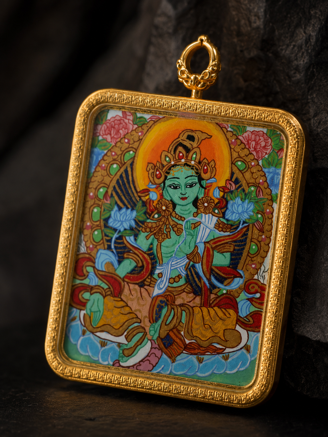 Four-Armed Avalokiteshvara & Green Tara Thangka, Rat Zodiac｜四臂观音绿度母双面唐卡