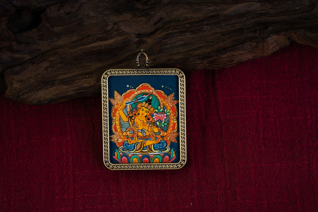 文殊菩萨兔本命随身唐卡正面图 Portable Buddhist thangka