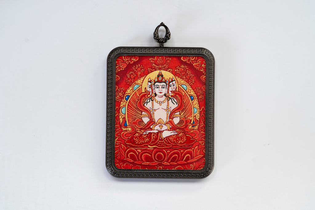 Vairocana & Yellow Jambhala Red Thangka, Goat & Monkey Zodiac｜大日如来黄财神唐卡