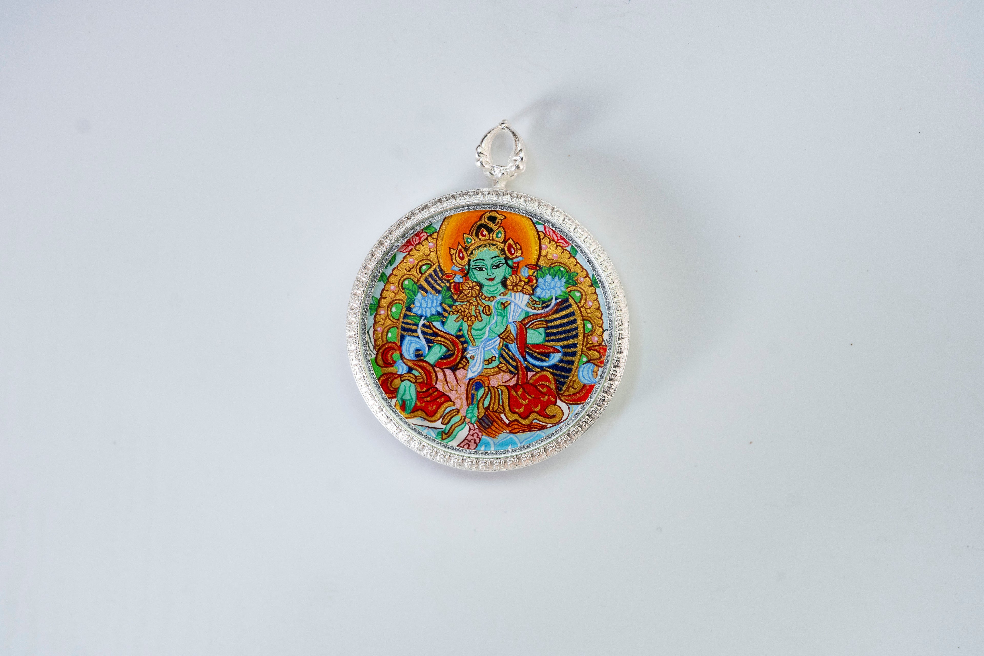 八大守护·鼠系列 | 四臂观音&绿度母双面圆形随身唐卡 纯手工矿物颜料 藏传本命护佑