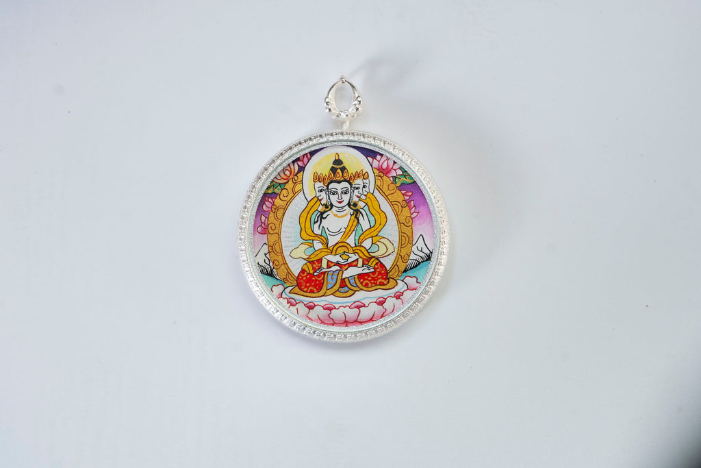 八大守护·羊猴系列 | 大日如来&绿度母双面圆形随身唐卡 纯手工矿物颜料 藏传本命护佑