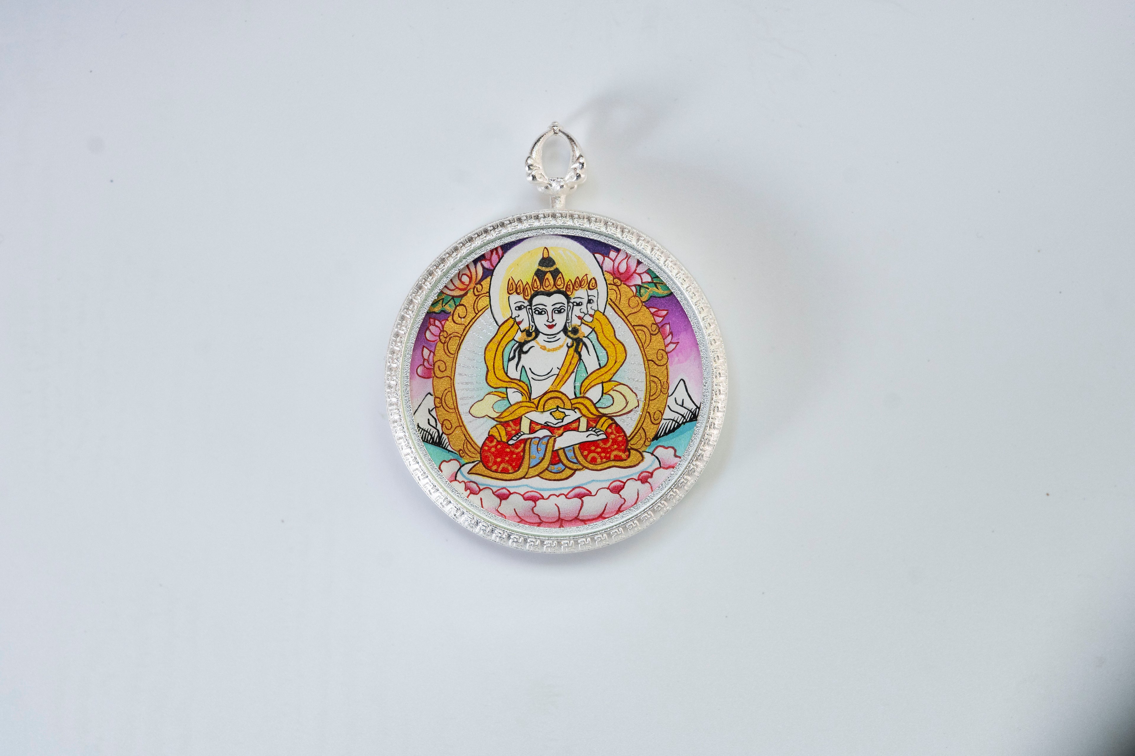 八大守护·羊猴系列 | 大日如来&绿度母双面圆形随身唐卡 纯手工矿物颜料 藏传本命护佑