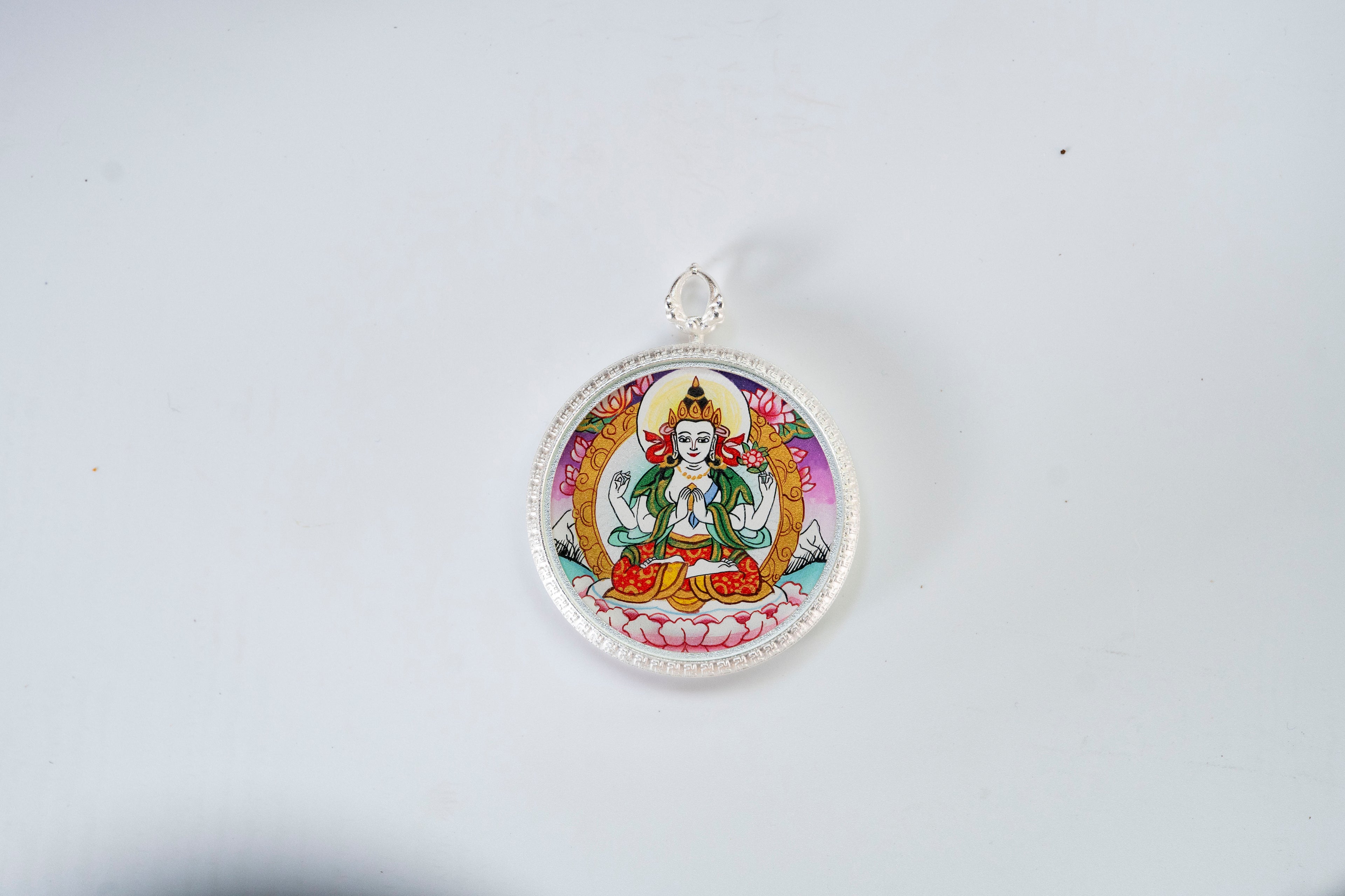 八大守护·鼠系列 | 四臂观音&绿度母双面圆形随身唐卡 纯手工矿物颜料 藏传本命护佑