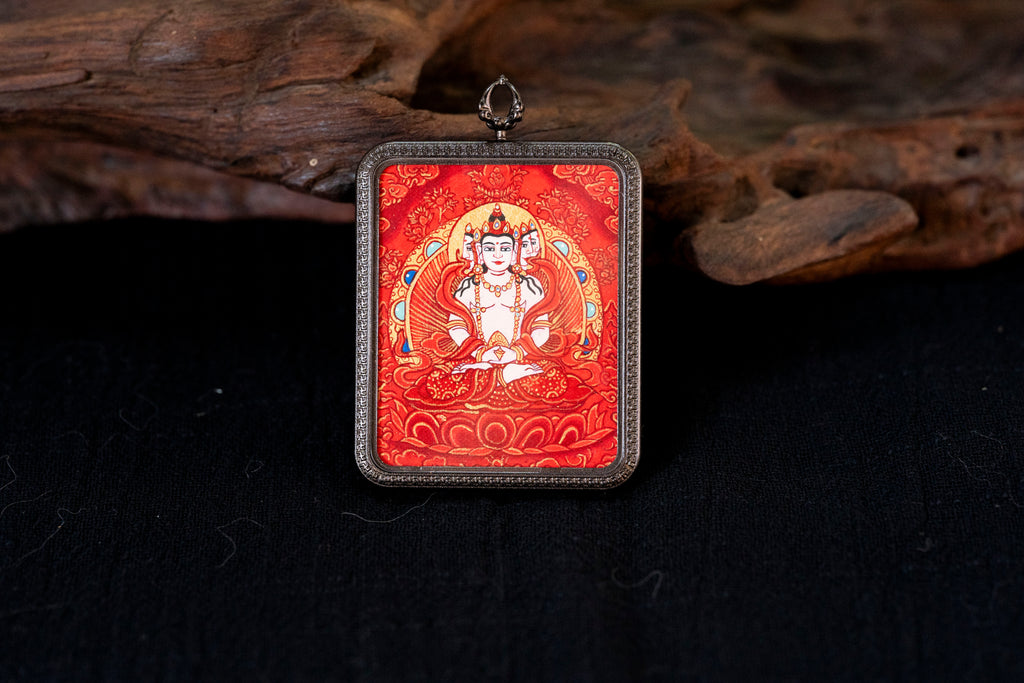 红唐大日如来黄财神双面随身唐卡正面图 Mahavairocana Yellow Jambhala thangka