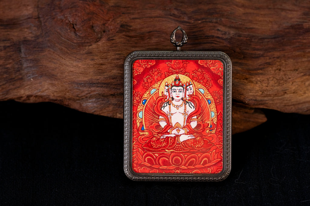 Vairocana & Yellow Jambhala Red Thangka, Goat & Monkey Zodiac｜大日如来黄财神唐卡