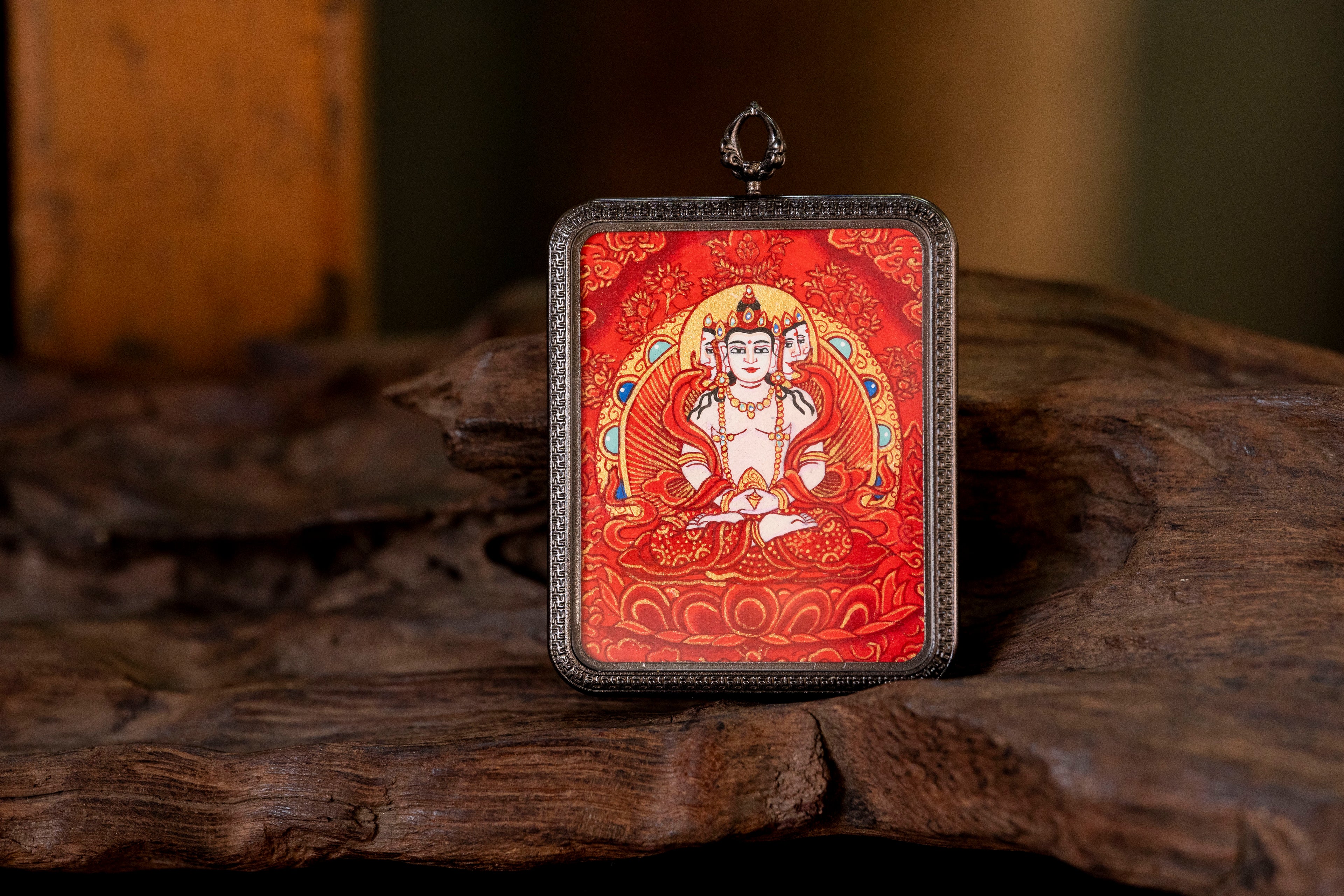 Vairocana & Yellow Jambhala Red Thangka, Goat & Monkey Zodiac｜大日如来黄财神唐卡