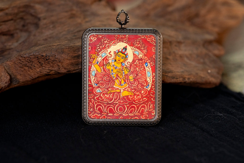 Manjushri & Yellow Jambhala Red Thangka, Rabbit Zodiac｜文殊黄财神兔本命唐卡