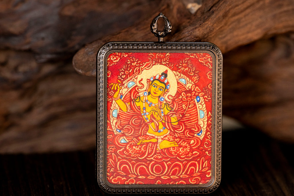 Manjushri & Yellow Jambhala Red Thangka, Rabbit Zodiac｜文殊黄财神兔本命唐卡