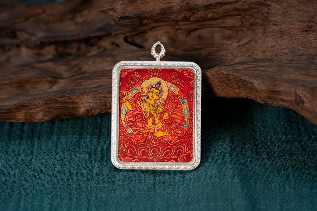 红唐文殊菩萨兔本命随身唐卡正面图 Manjushri Rabbit guardian thangka