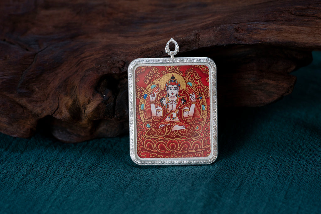 八大守护·鼠系列 | 四臂观音红唐随身唐卡 纯手工矿物颜料 藏传本命护佑