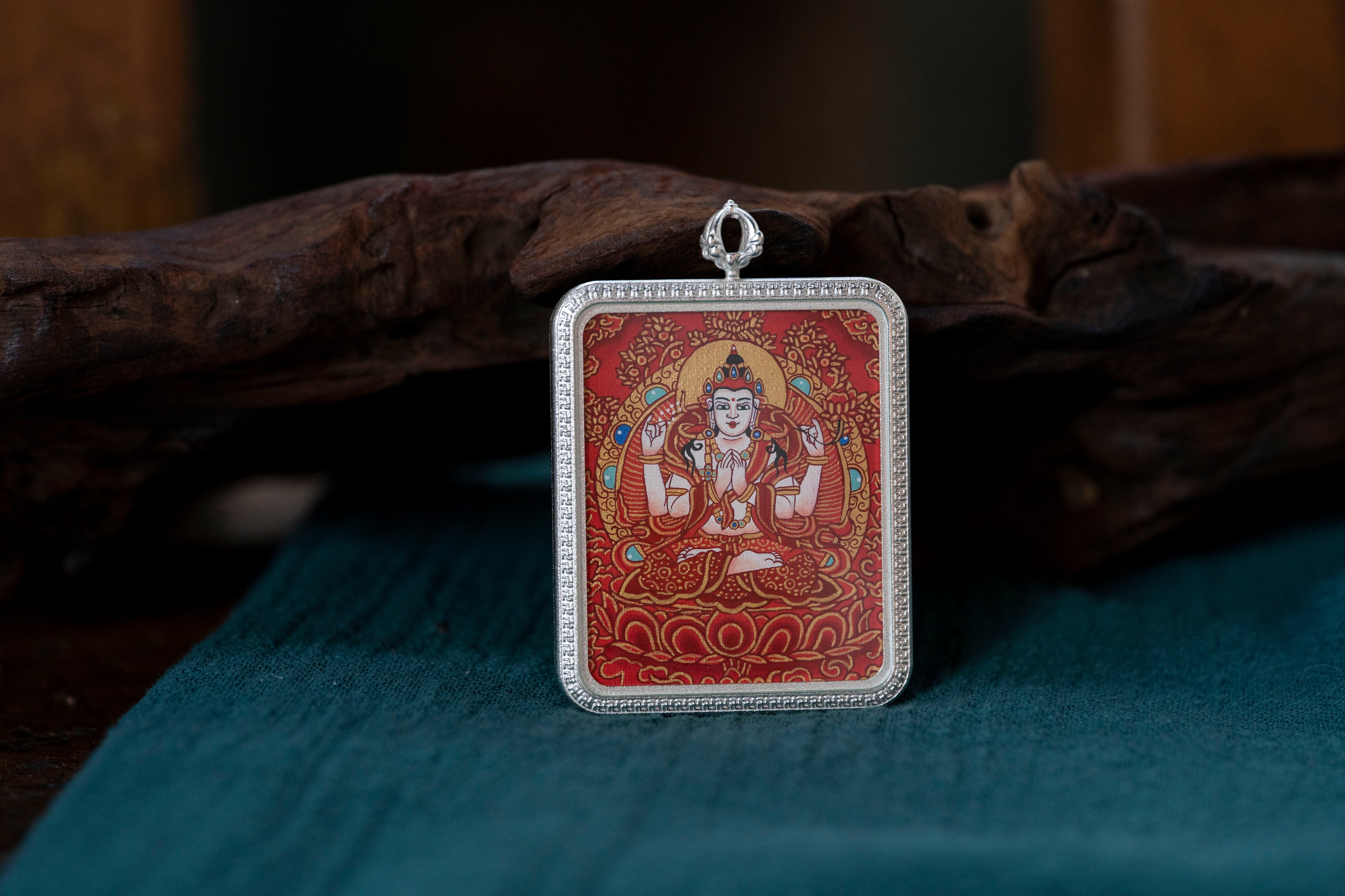 八大守护·鼠系列 | 四臂观音红唐随身唐卡 纯手工矿物颜料 藏传本命护佑