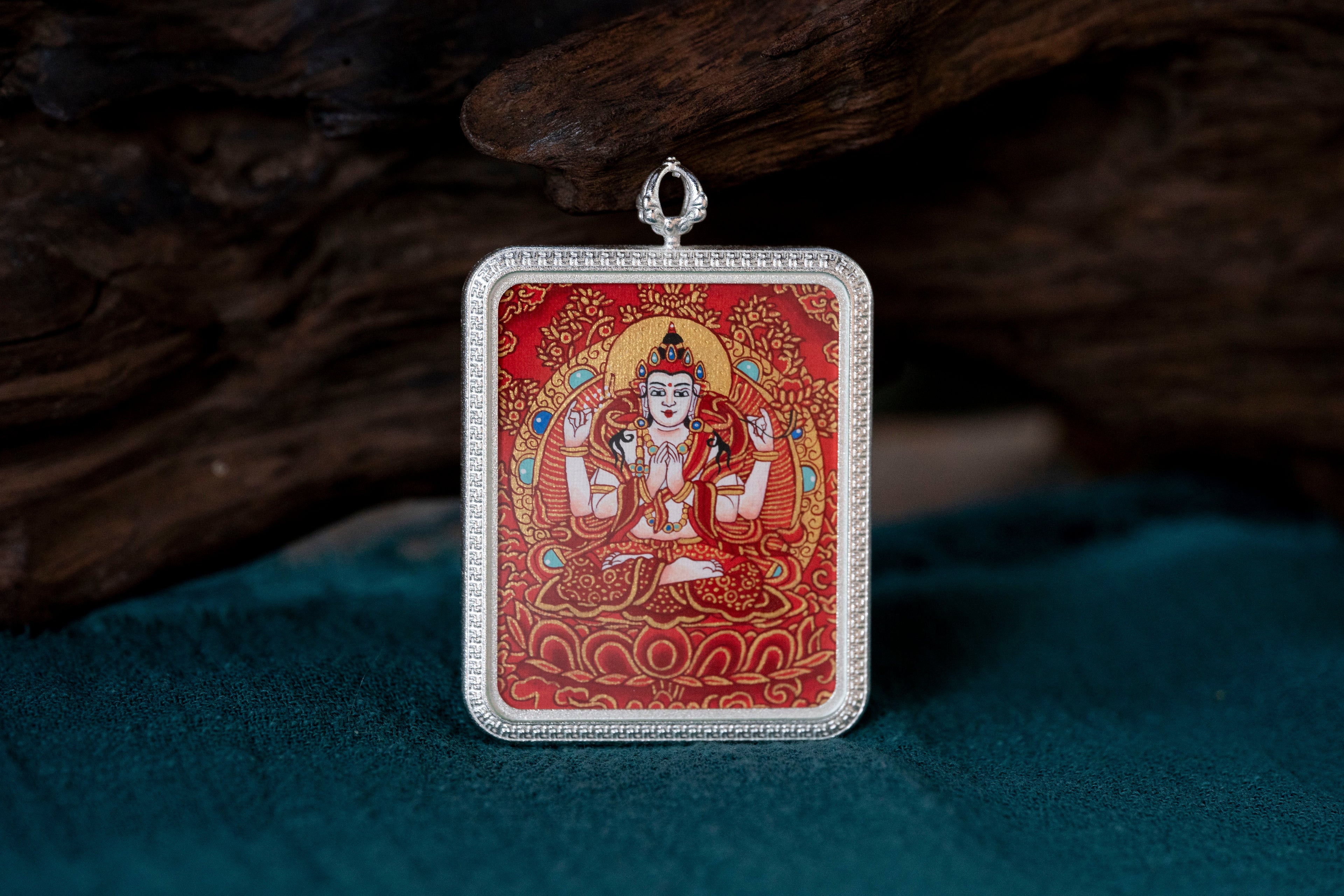 八大守护·鼠系列 | 四臂观音红唐随身唐卡 纯手工矿物颜料 藏传本命护佑