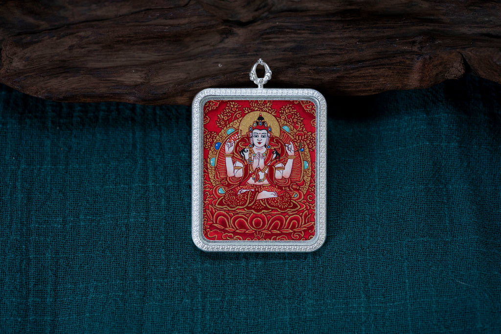 八大守护·鼠系列 | 四臂观音红唐随身唐卡 纯手工矿物颜料 藏传本命护佑