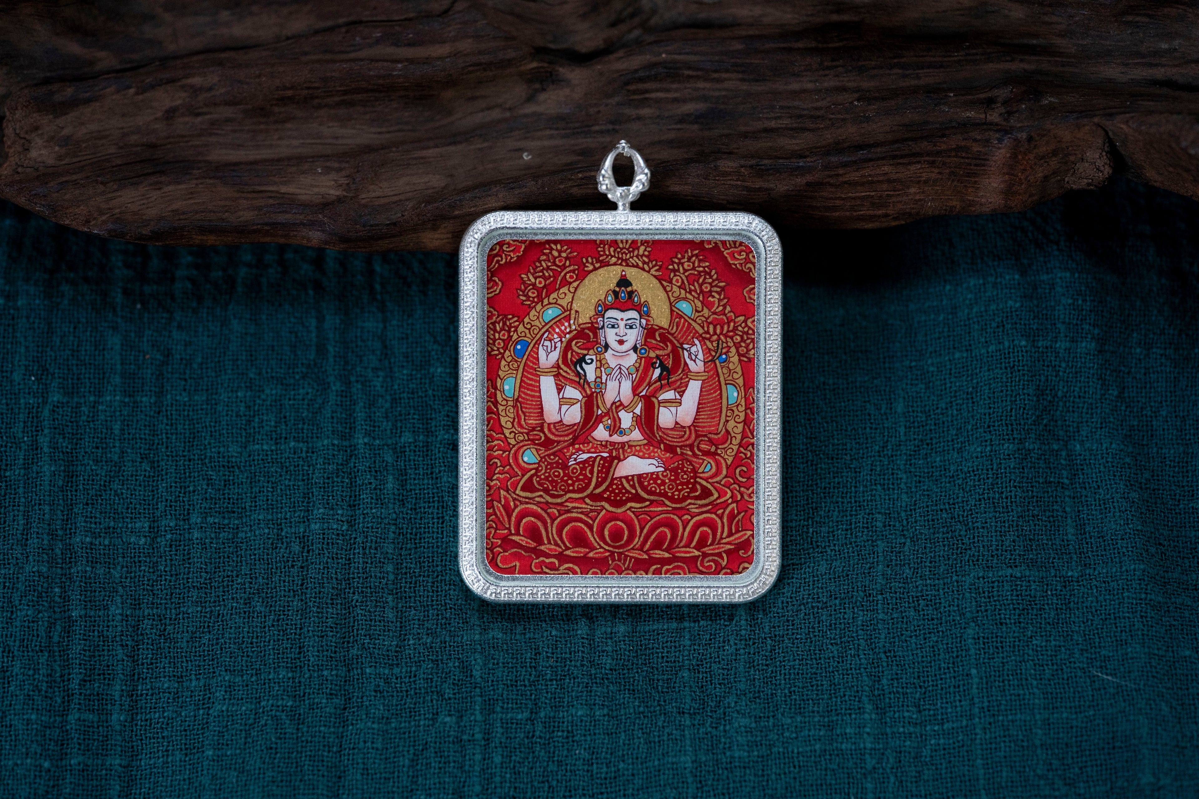 八大守护·鼠系列 | 四臂观音红唐随身唐卡 纯手工矿物颜料 藏传本命护佑