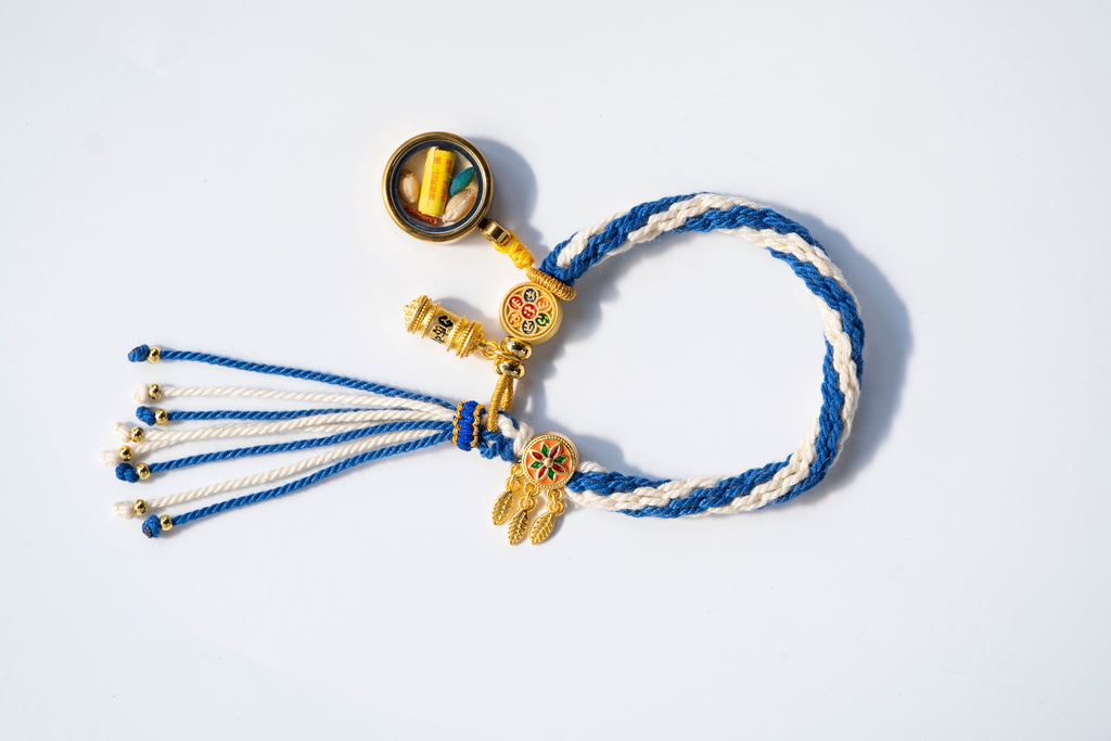 【Eight Great Guardians · Black Dzambhala Series】Black Dzambhala Buddha Eye Blue and White Woven Portable Thangka Bracelet · Purely Handmade Mineral Pigments