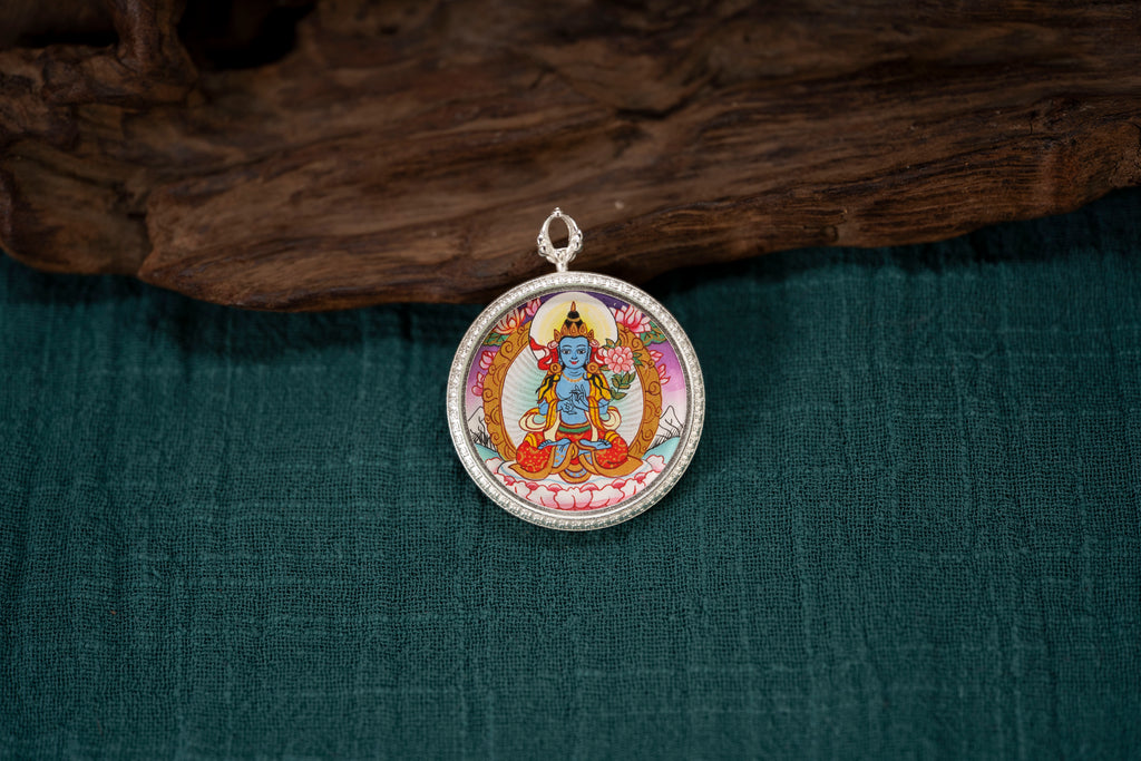Mahasthamaprapta & Green Tara Round Thangka, Horse Zodiac｜大势至绿度母马本命唐卡