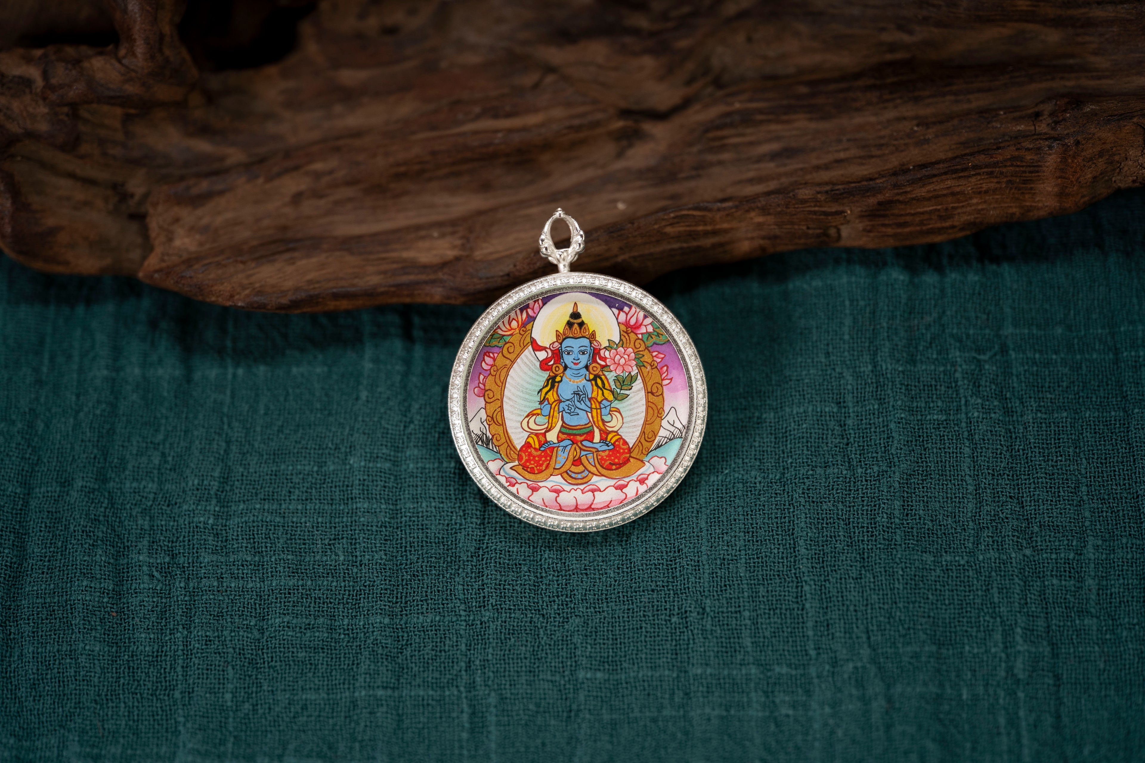 Mahasthamaprapta & Green Tara Round Thangka, Horse Zodiac｜大势至绿度母马本命唐卡