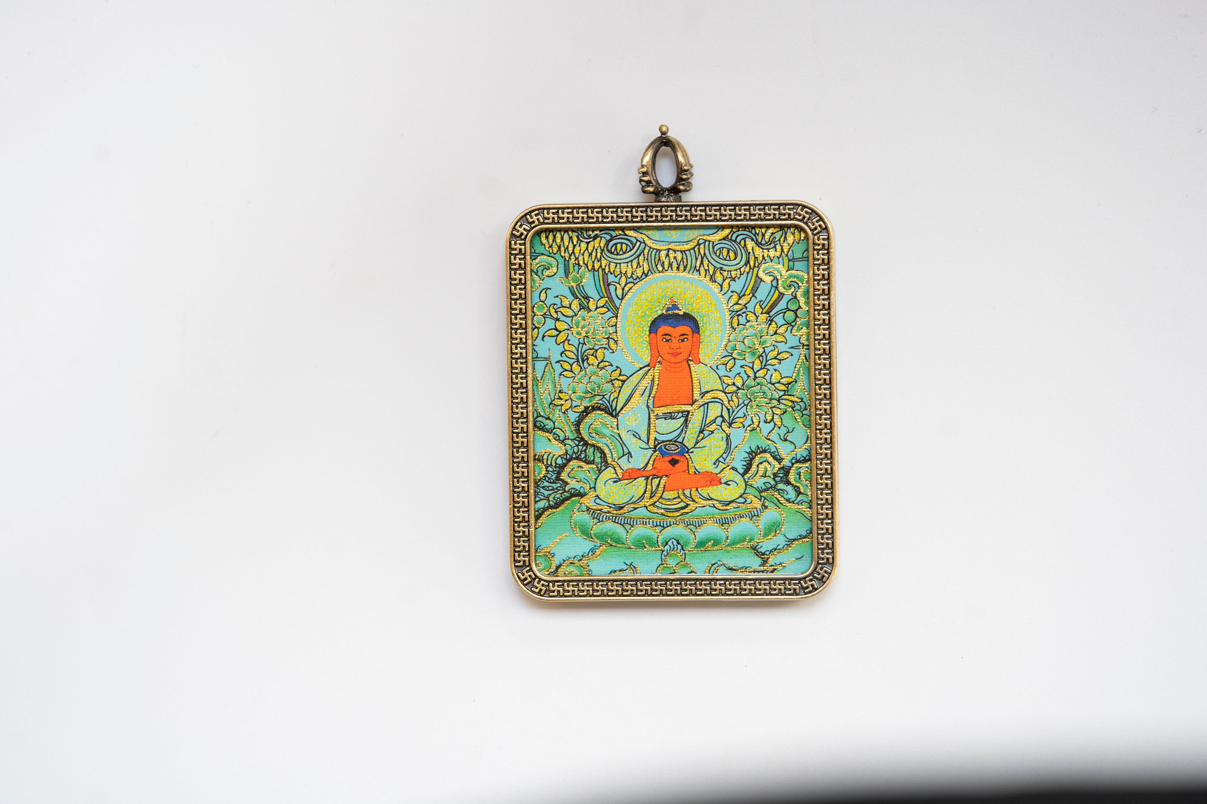 八大守护·猪狗系列 | 阿弥陀佛随身挂件（4:5） - 浅绿底彩绘版