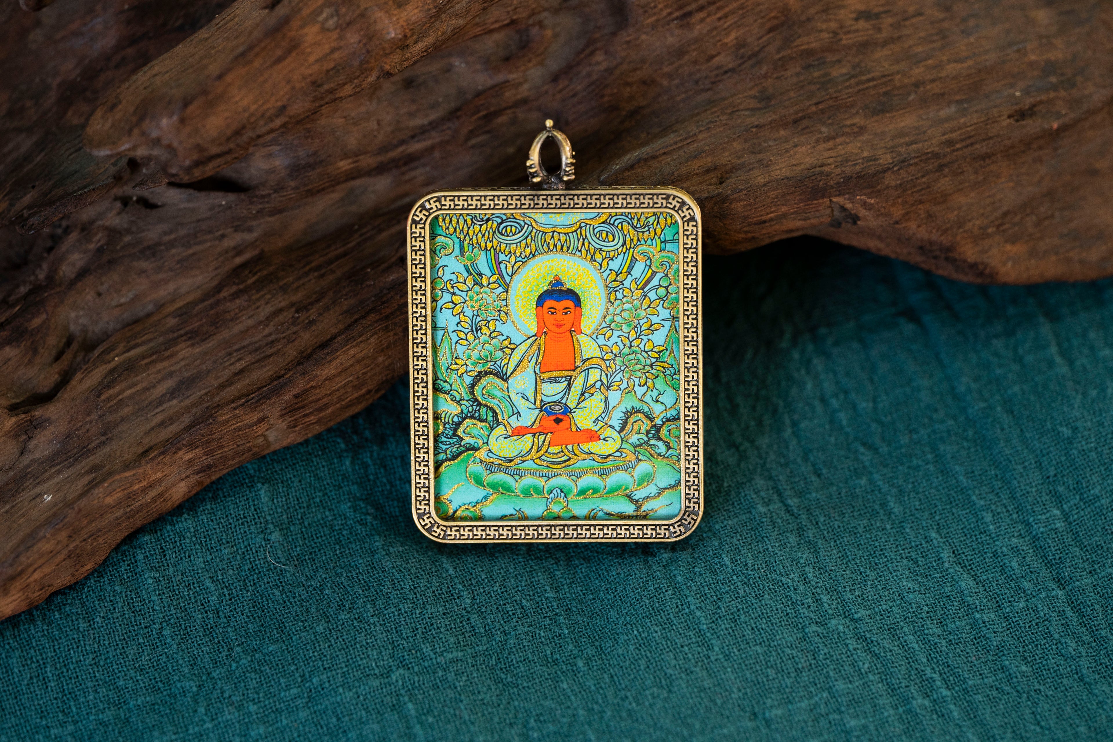 八大守护·猪狗系列 | 阿弥陀佛随身挂件（4:5） - 浅绿底彩绘版