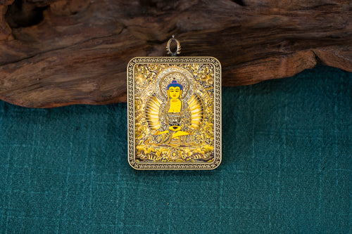 阿弥陀佛猪狗本命随身唐卡正面图 Amitabha Dog Pig guardian thangka