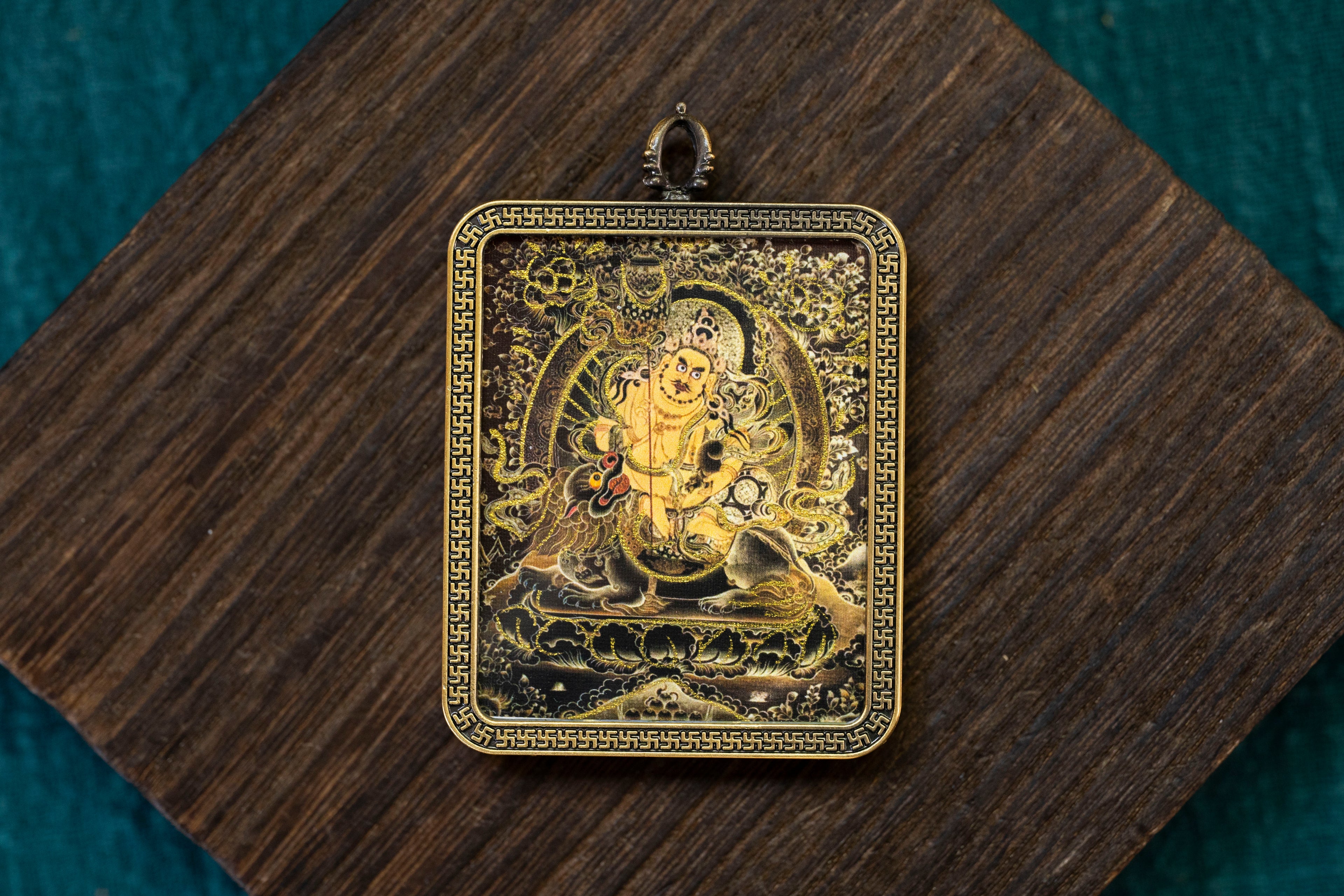 Tibetan Dzambhala Amulet (4:5) | Vaishravana - Tibetan Metal Amulet for Wealth and Blessings