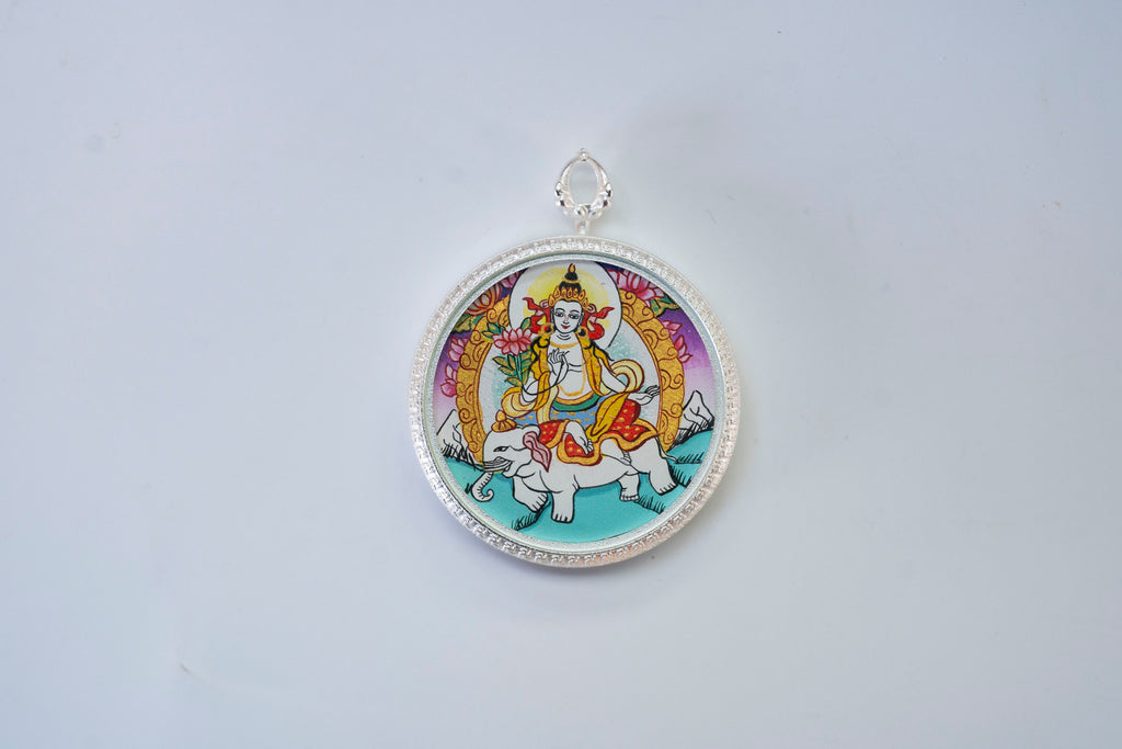 Eight Great Guardians · Dragon & Snake Series | Samantabhadra & Green Tara Round Double-Sided Portable Thangka Hand-Painted with Mineral Pigments Tibetan Buddhism Great Compassion Sustainer