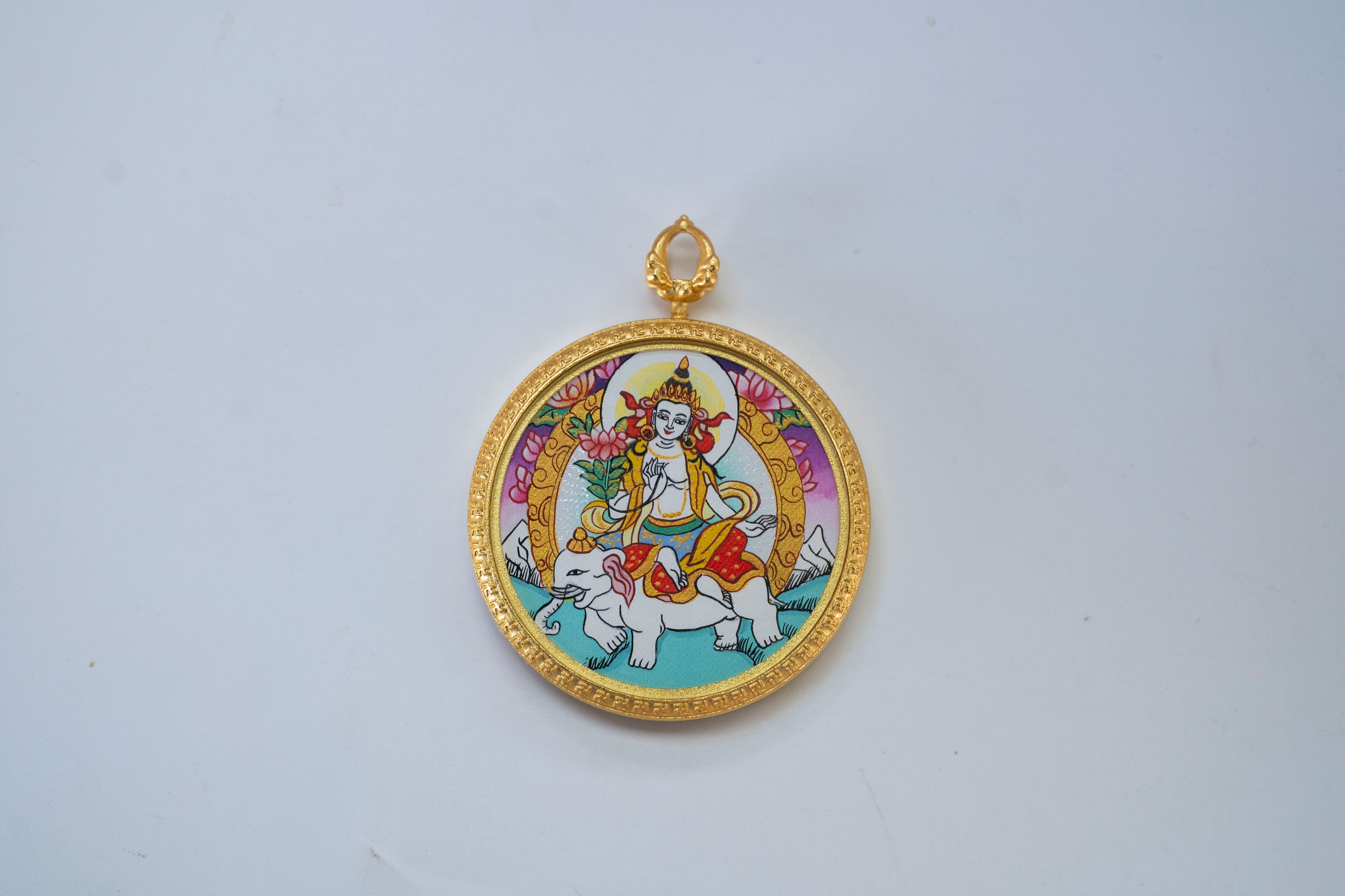 Eight Guardian Deities · Dragon and Snake Series | Samantabhadra Bodhisattva Gold-Rimmed Round Portable Thangka, Purely Hand-Painted with Mineral Pigments, Tibetan Thangka of the Great Vow Power Deity