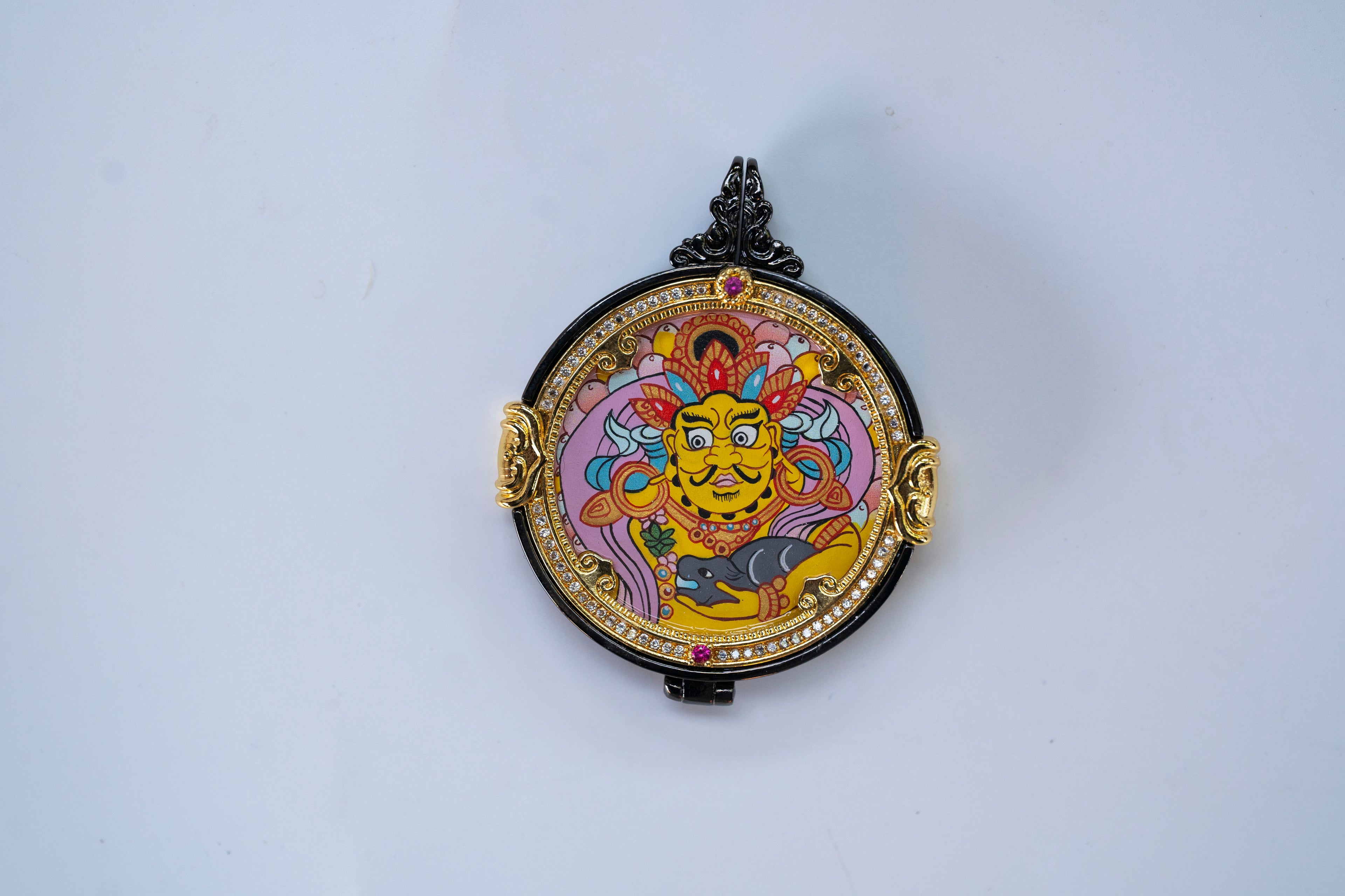 【八大守护·牛虎专属】虚空藏菩萨 × 黄财神 双面随身唐卡 3×3cm 藏传纯矿物手绘